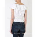 Bateau Neck Ruffle Oeillet À Manches Courtes Coton Summer Top Fabrication En Gros Mode Femmes Vêtements (TA0071T)